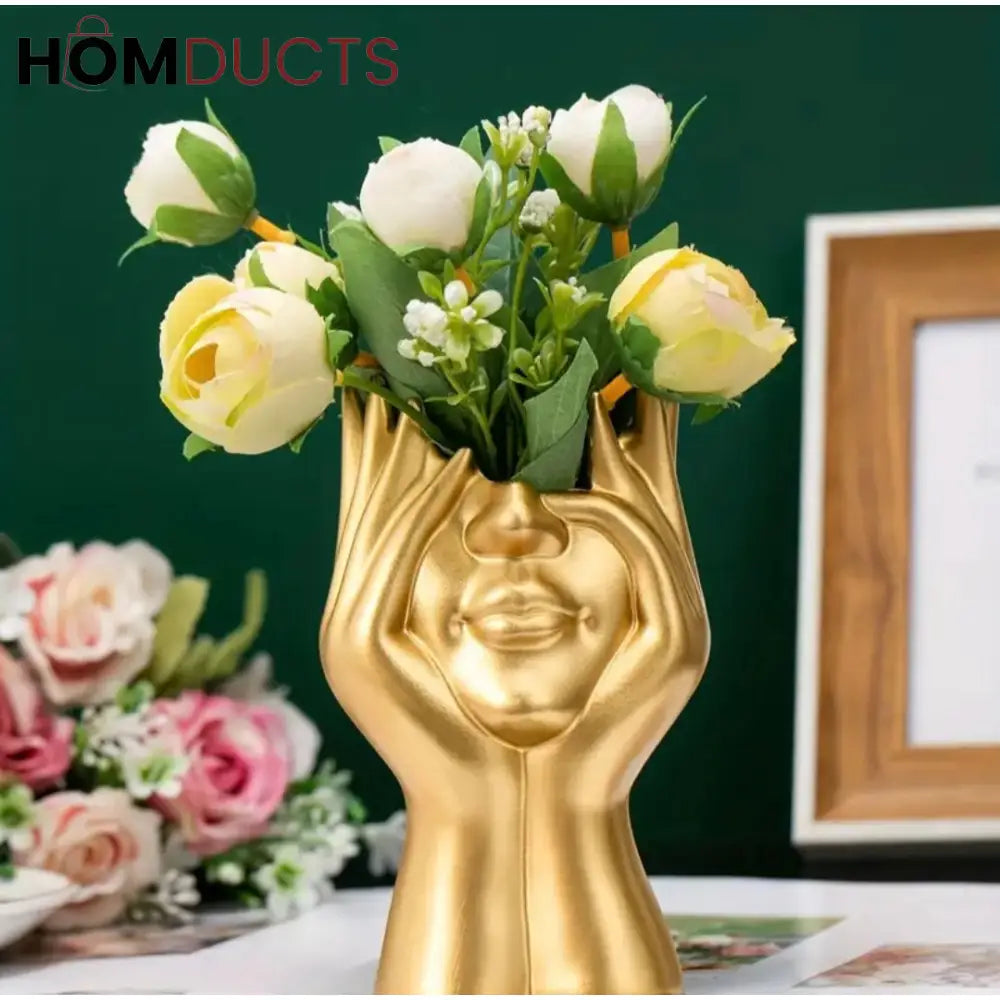 Face Planter Vase – Modern Abstract Hand Sculpture Flower Pot for Home & Office Decor