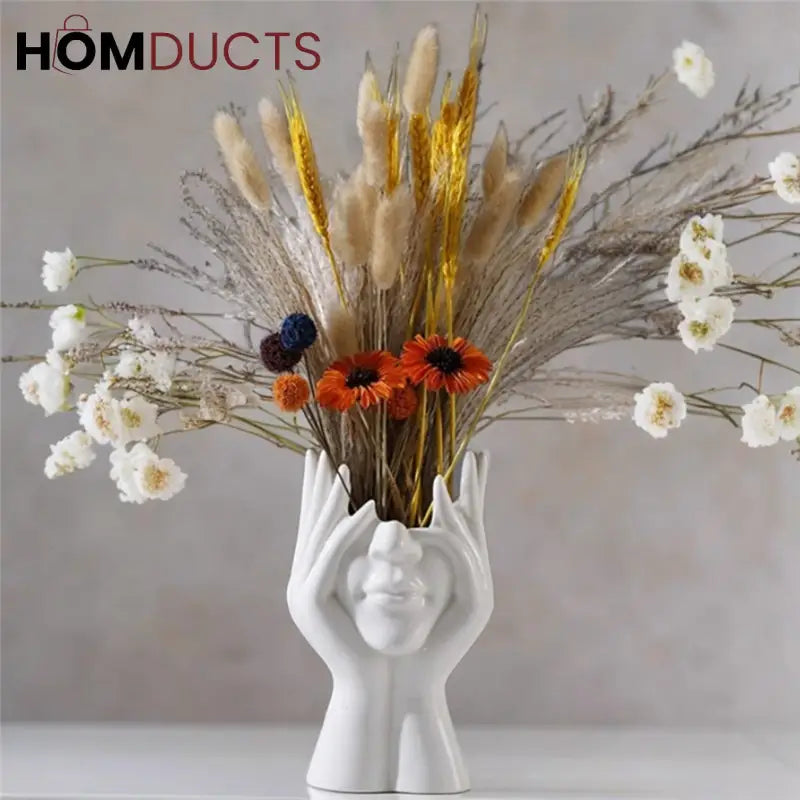 Face Planter Vase – Modern Abstract Hand Sculpture Flower Pot for Home & Office Decor