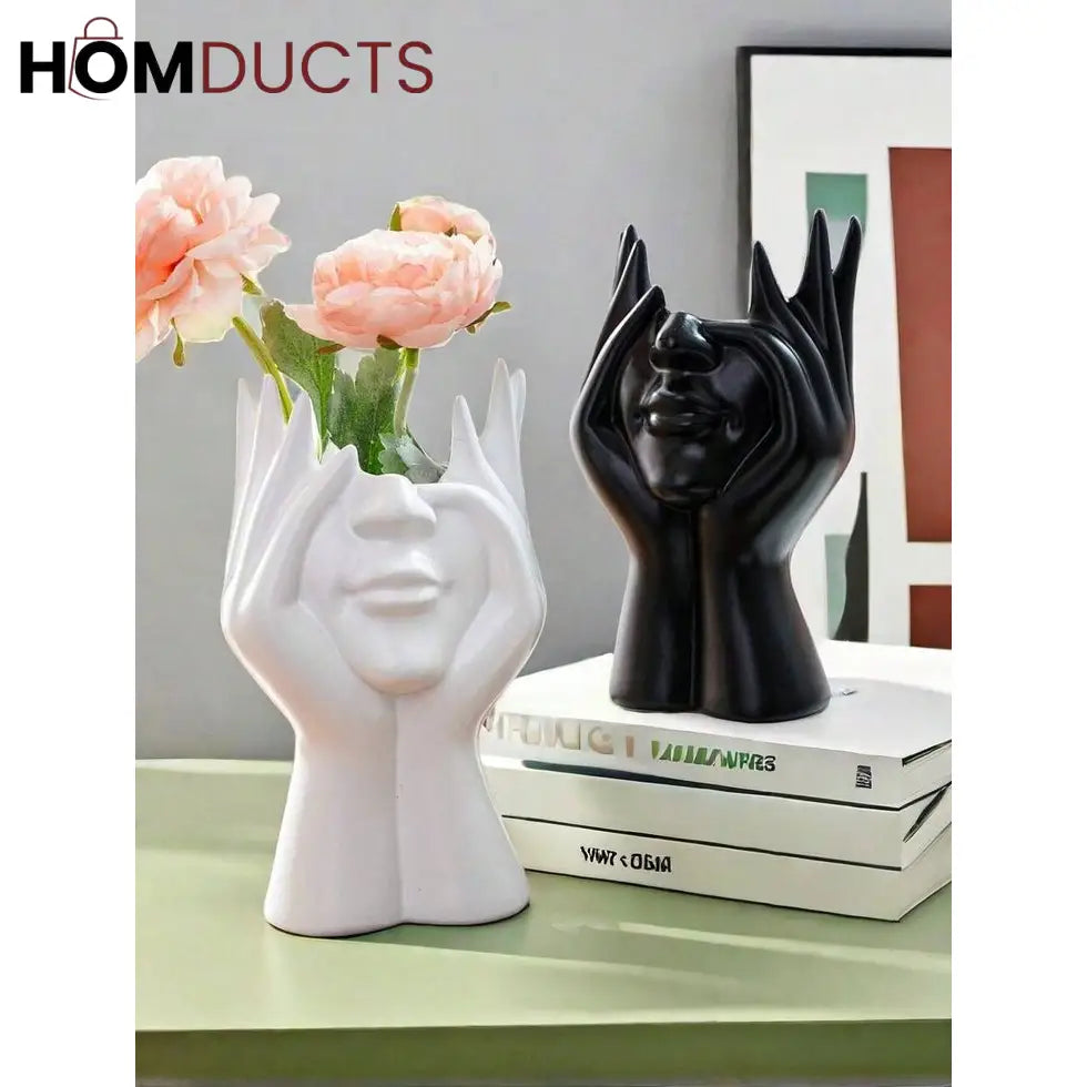 Face Planter Vase – Modern Abstract Hand Sculpture Flower Pot for Home & Office Decor