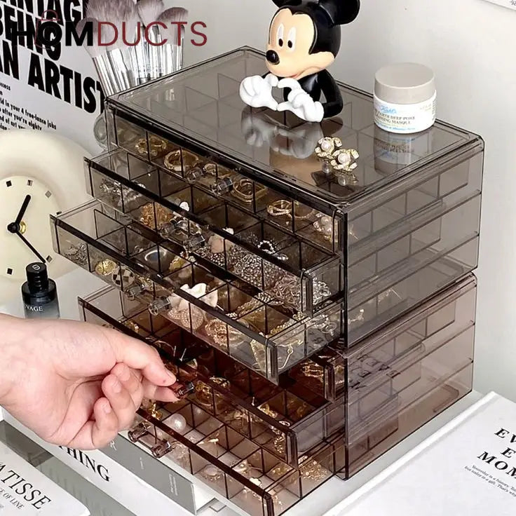 Clear Acrylic 3-Layer Jewelry Organizer Box Drawer Storage Case for Earrings, Rings & Accessories