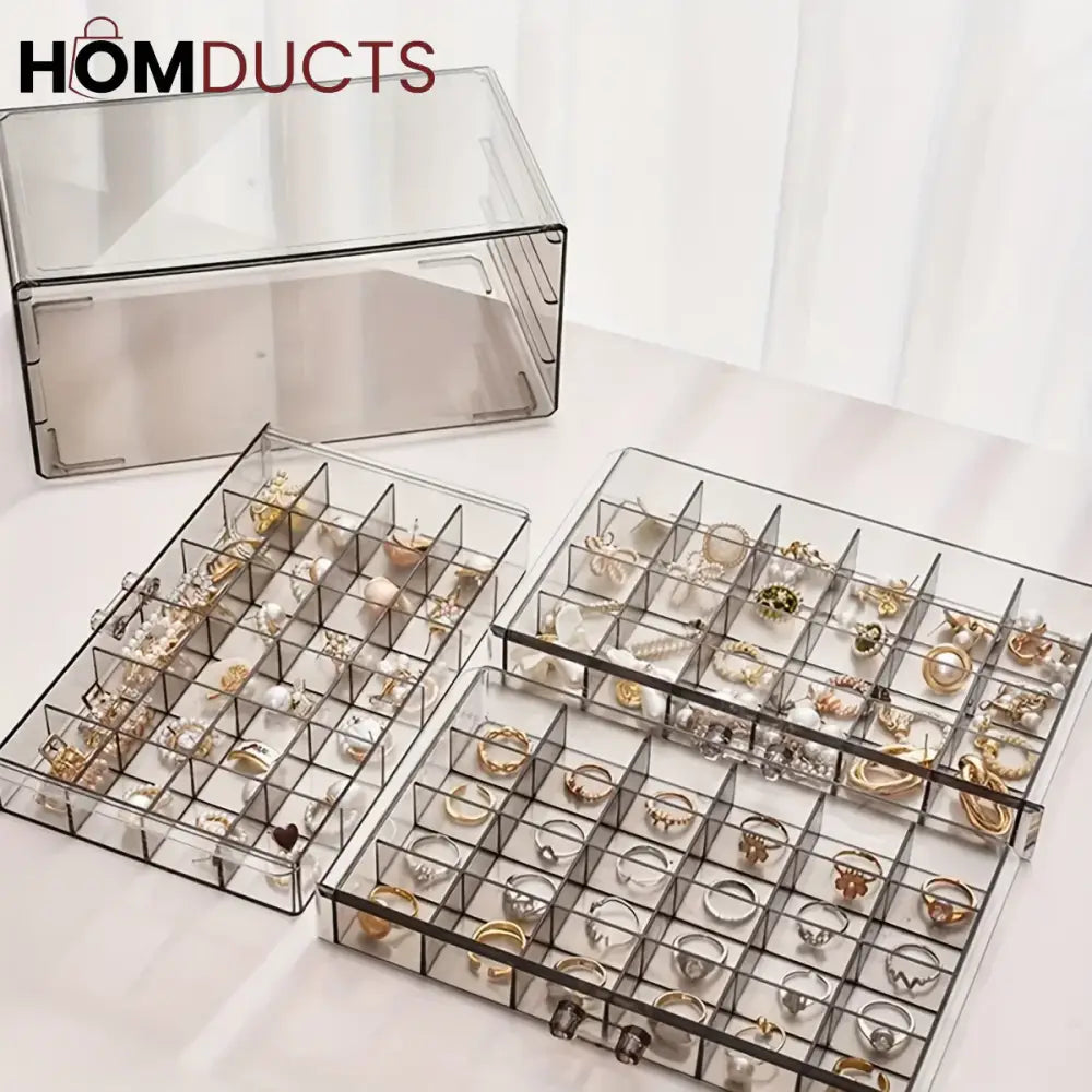 Clear Acrylic 3-Layer Jewelry Organizer Box Drawer Storage Case for Earrings, Rings & Accessories