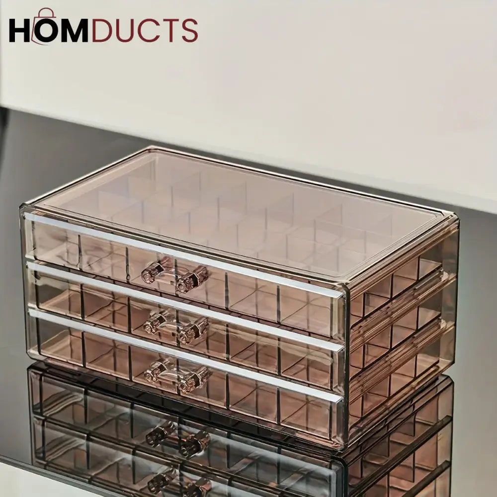 Clear Acrylic 3-Layer Jewelry Organizer Box Drawer Storage Case for Earrings, Rings & Accessories