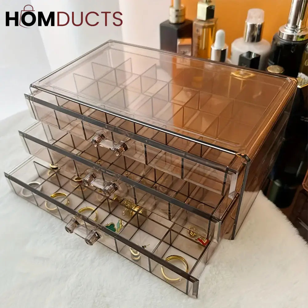 Clear Acrylic 3-Layer Jewelry Organizer Box Drawer Storage Case for Earrings, Rings & Accessories
