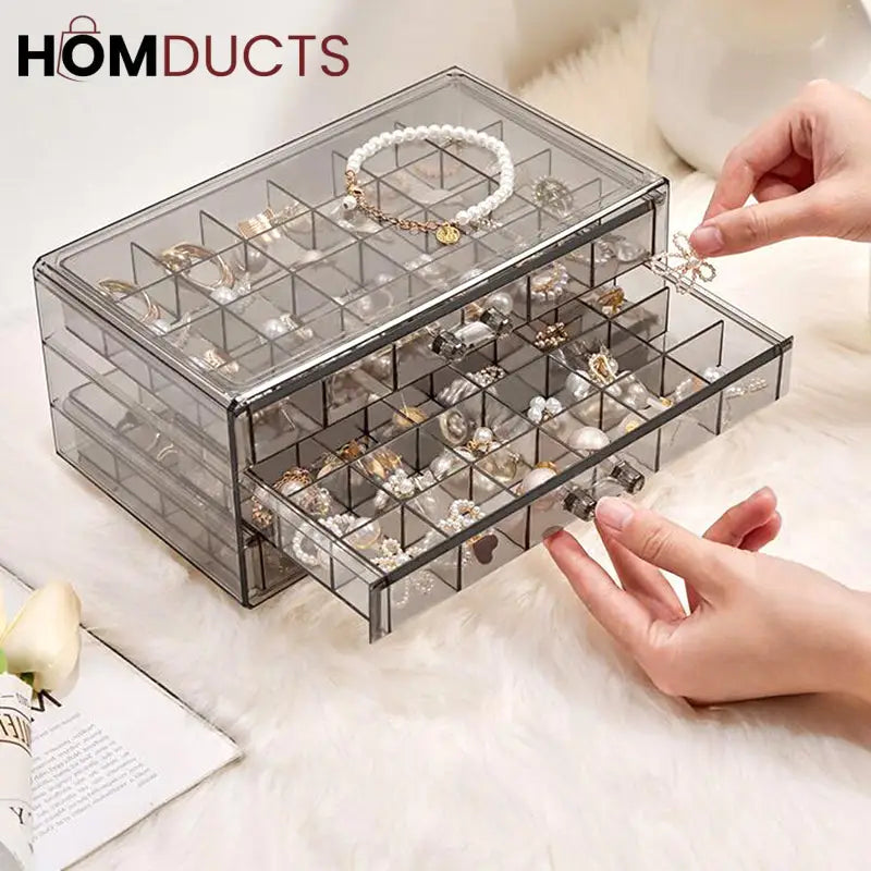 Clear Acrylic 3-Layer Jewelry Organizer Box Drawer Storage Case for Earrings, Rings & Accessories