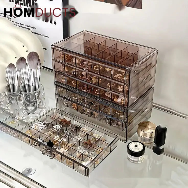 Clear Acrylic 3-Layer Jewelry Organizer Box Drawer Storage Case for Earrings, Rings & Accessories