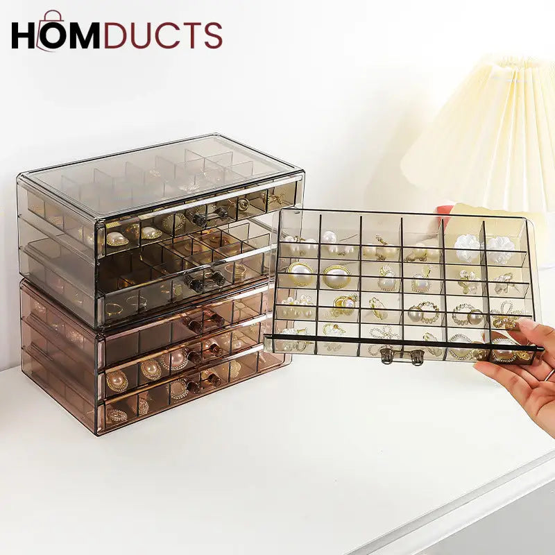 Clear Acrylic 3-Layer Jewelry Organizer Box Drawer Storage Case for Earrings, Rings & Accessories