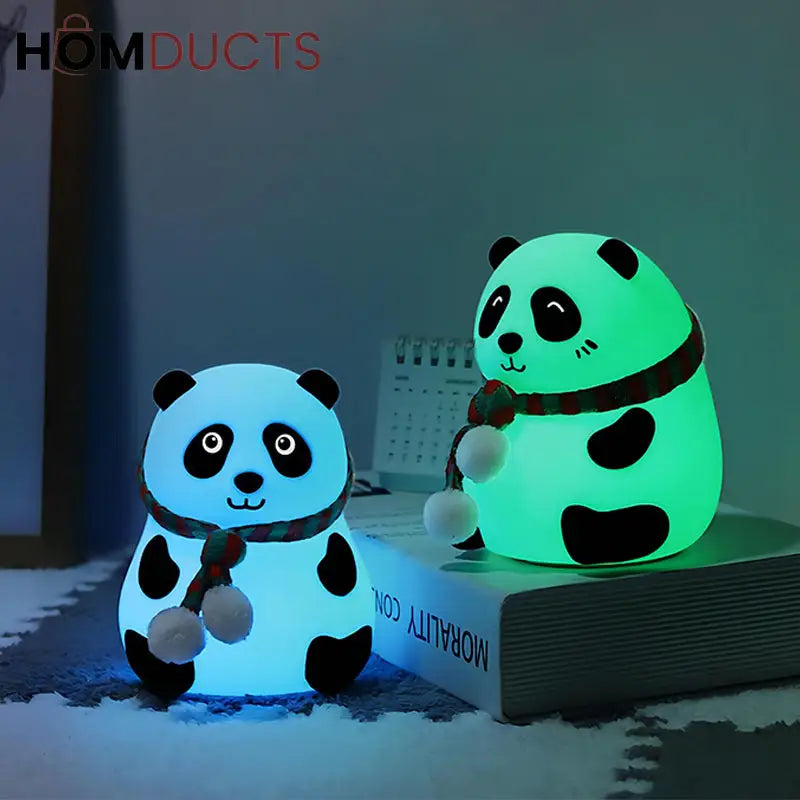 Cute Panda Night Light with Scarf – Soft Silicone LED Bedside Lamp for Kids & Home Decor
