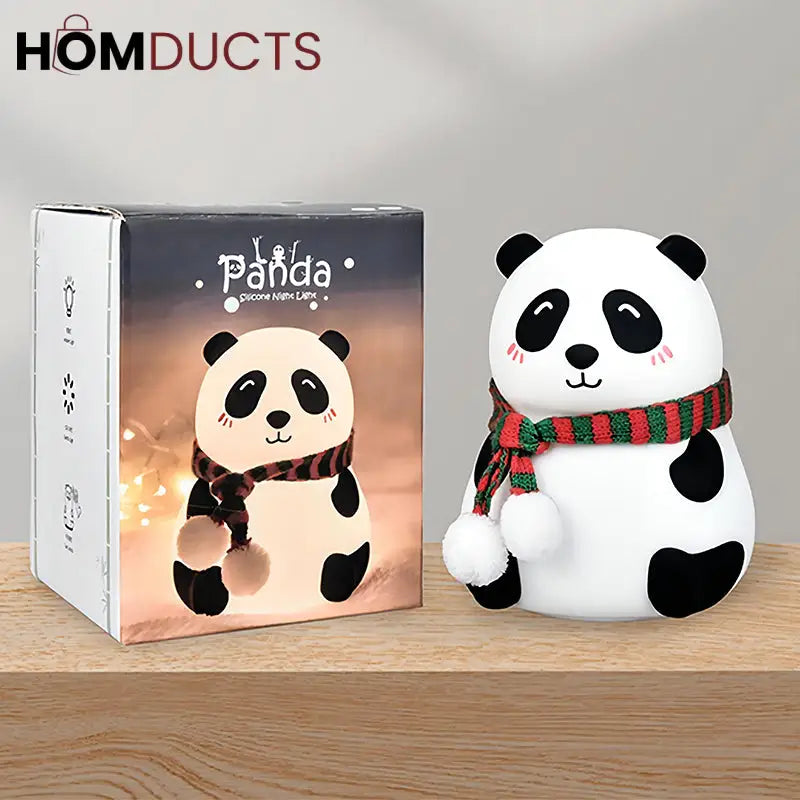 Cute Panda Night Light with Scarf – Soft Silicone LED Bedside Lamp for Kids & Home Decor