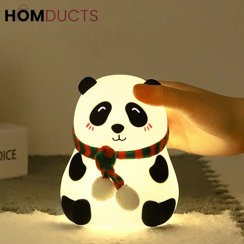 Cute Panda Night Light with Scarf – Soft Silicone LED Bedside Lamp for Kids & Home Decor
