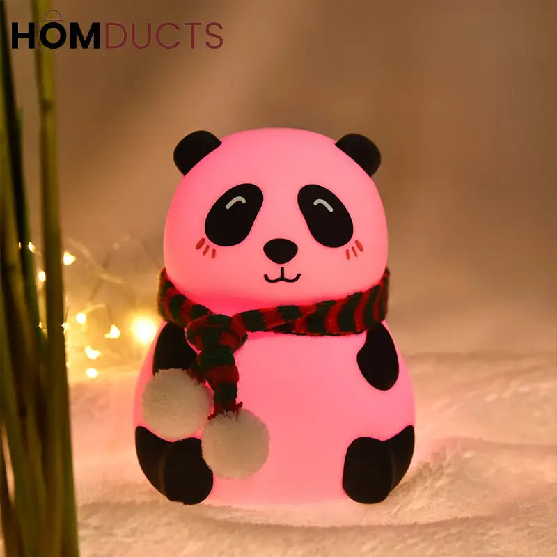 Cute Panda Night Light with Scarf – Soft Silicone LED Bedside Lamp for Kids & Home Decor