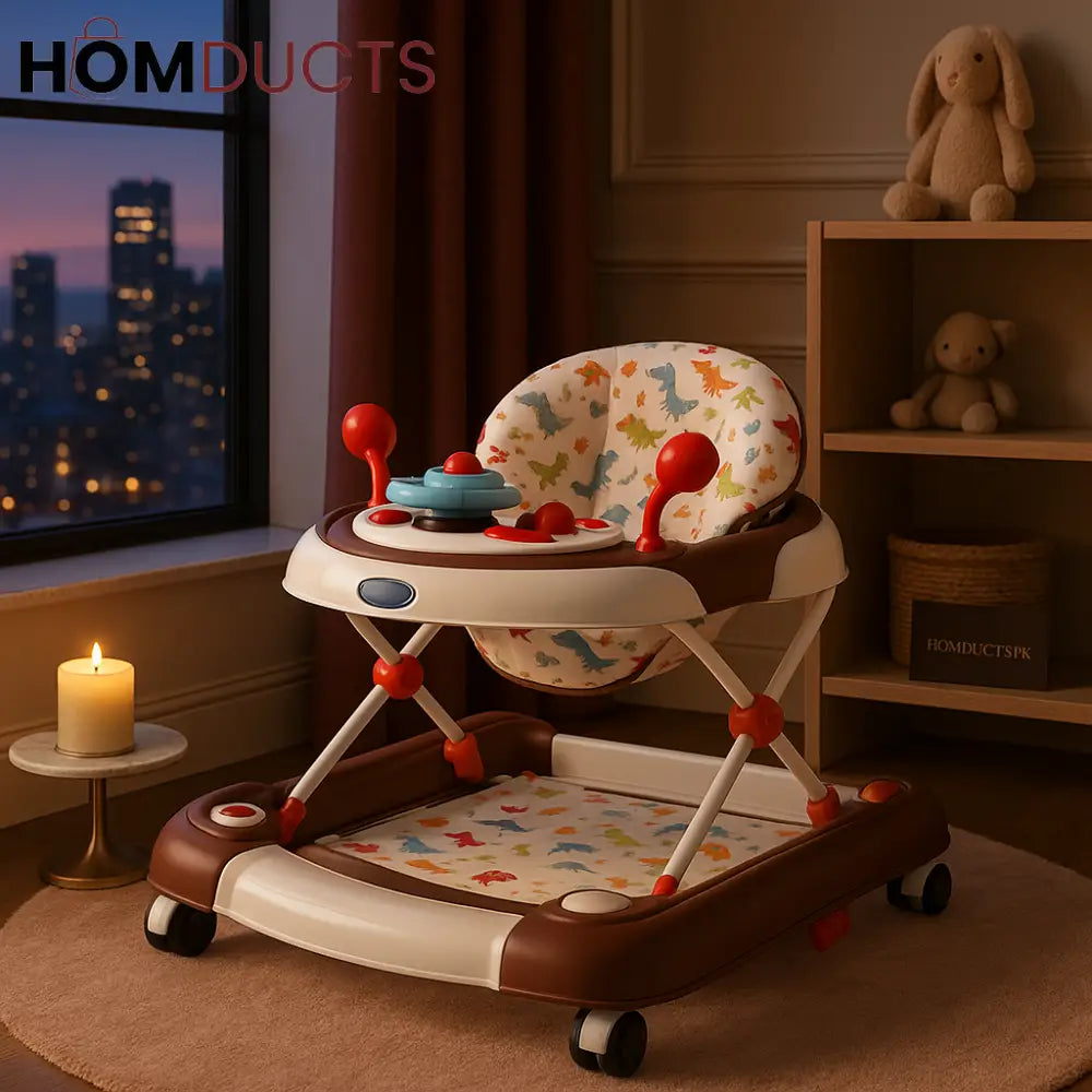 Deluxe Dino-Themed Baby Walker with Activity Tray & Cushioned Seat