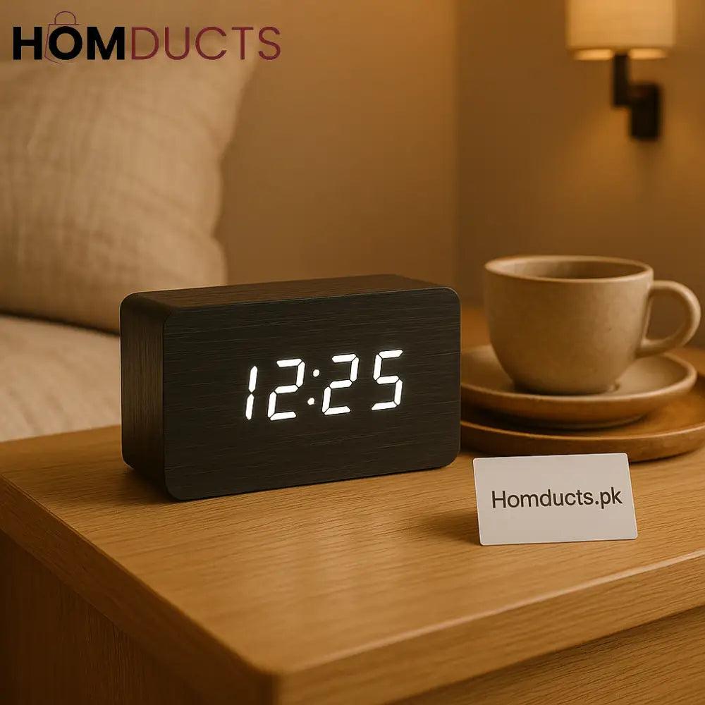 Digital Wooden LED Alarm Clock – Minimalist Nightstand Display