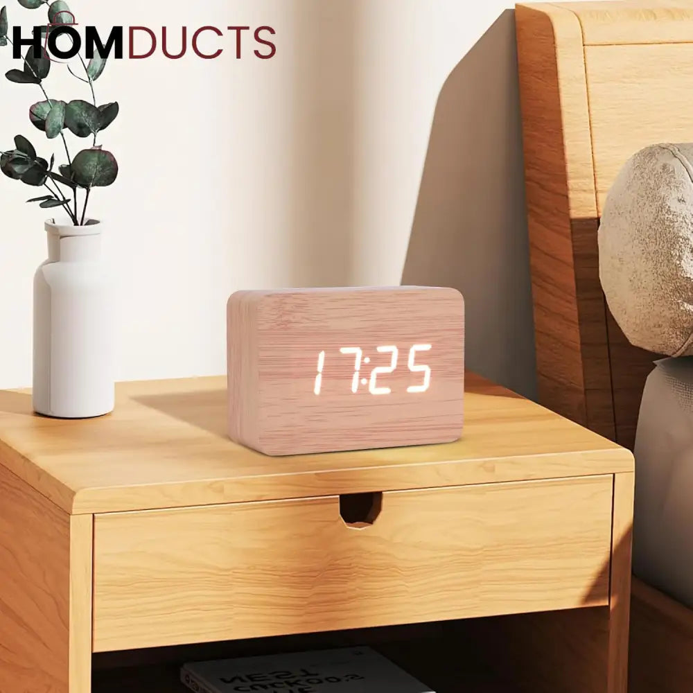 Digital Wooden LED Alarm Clock – Minimalist Nightstand Display