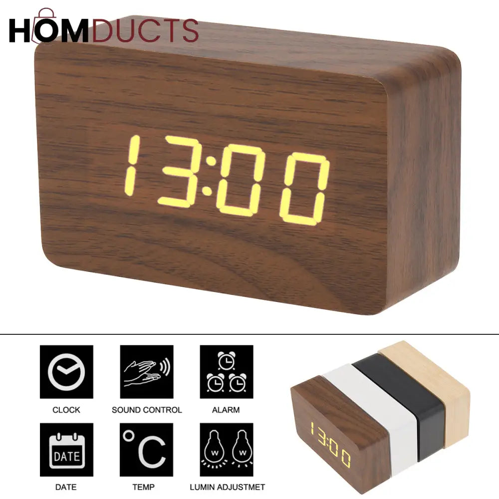 Digital Wooden LED Alarm Clock – Minimalist Nightstand Display