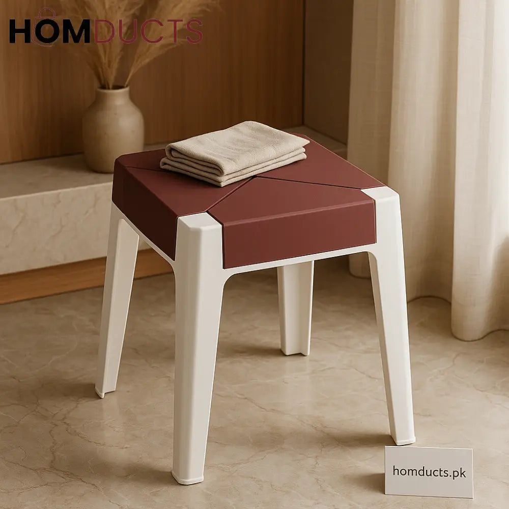 Dual-Tone Heavy Duty Plastic Stool – Maroon Top with White Legs