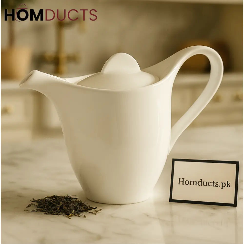 Elegant Curva White Porcelain Teapot – Modern Sculpted Handle (800ml)