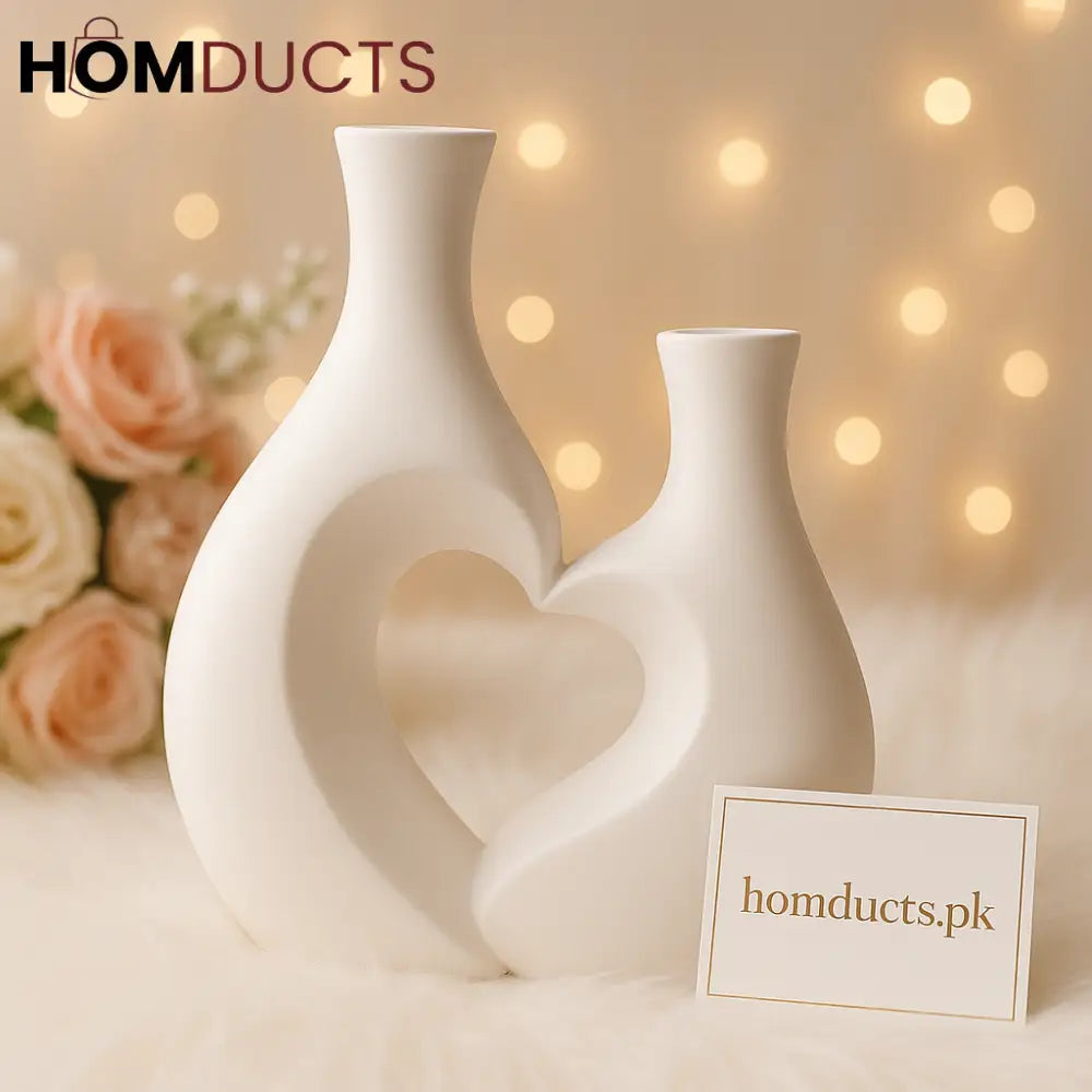 Elegant Heart-Shaped Ceramic Vase Set – Modern Luxury Home Décor