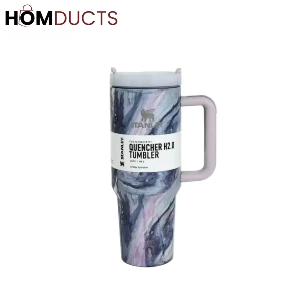 Elegant Purple Marble Stanley Quencher H2.0 Tumbler 40oz – Insulated Travel Mug with Handle