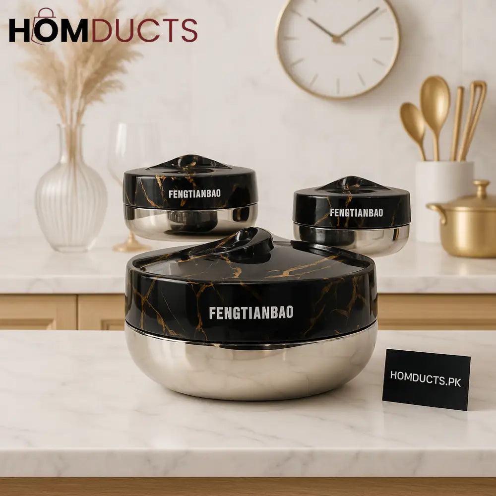 Fengtianbao Luxury Black & Gold Marble Hotpot – Premium Insulated Food Server (Available in Small, Medium & Large)