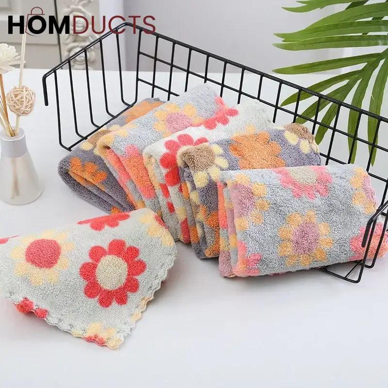 Floral Pattern Soft Cotton Face Towels – Absorbent & Quick-Dry Washcloths for Bathroom & Travel (Set of 5)