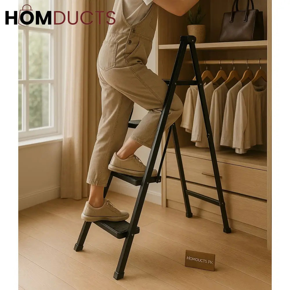 Foldable 5-Step Aluminum Ladder with Anti-Slip Wide Steps – Compact & Space-Saving Design for Home & Office Use