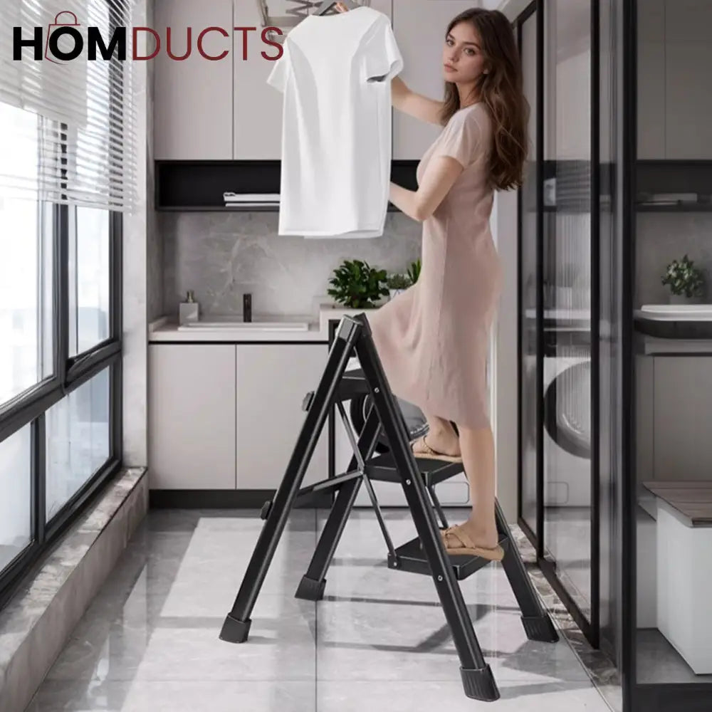 Foldable 5-Step Aluminum Ladder with Anti-Slip Wide Steps – Compact & Space-Saving Design for Home & Office Use