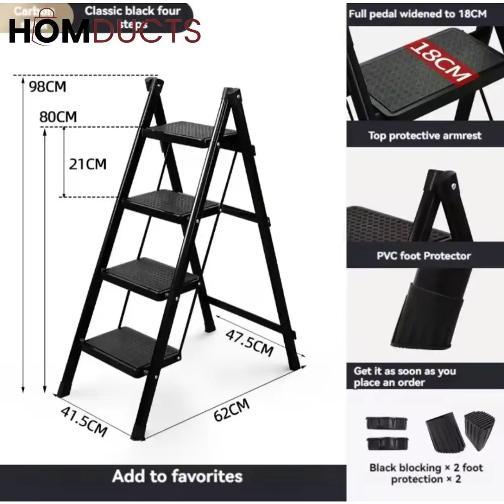Foldable 5-Step Aluminum Ladder with Anti-Slip Wide Steps – Compact & Space-Saving Design for Home & Office Use