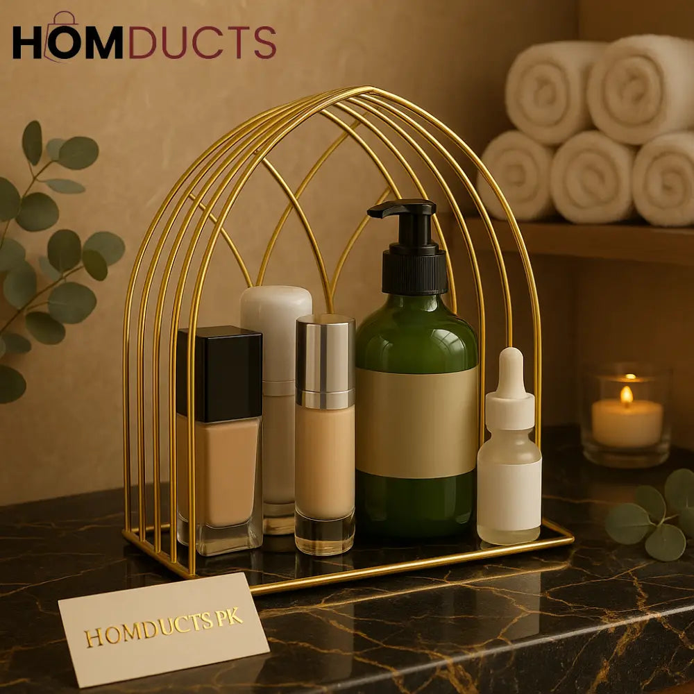 Golden Arch Luxe Vanity Organizer – Skincare & Makeup Display Rack
