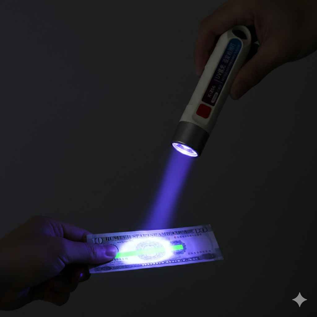 Handheld LED UV Money Detector – Portable Fake Currency Checker for Banknotes