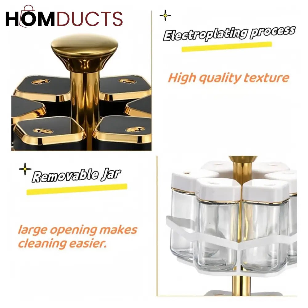 Imperial Marble 360° Rotating Spice Jar Set – 8-Piece Gold Edition