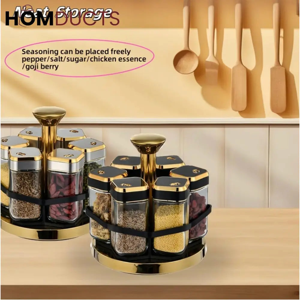 Imperial Marble 360° Rotating Spice Jar Set – 8-Piece Gold Edition