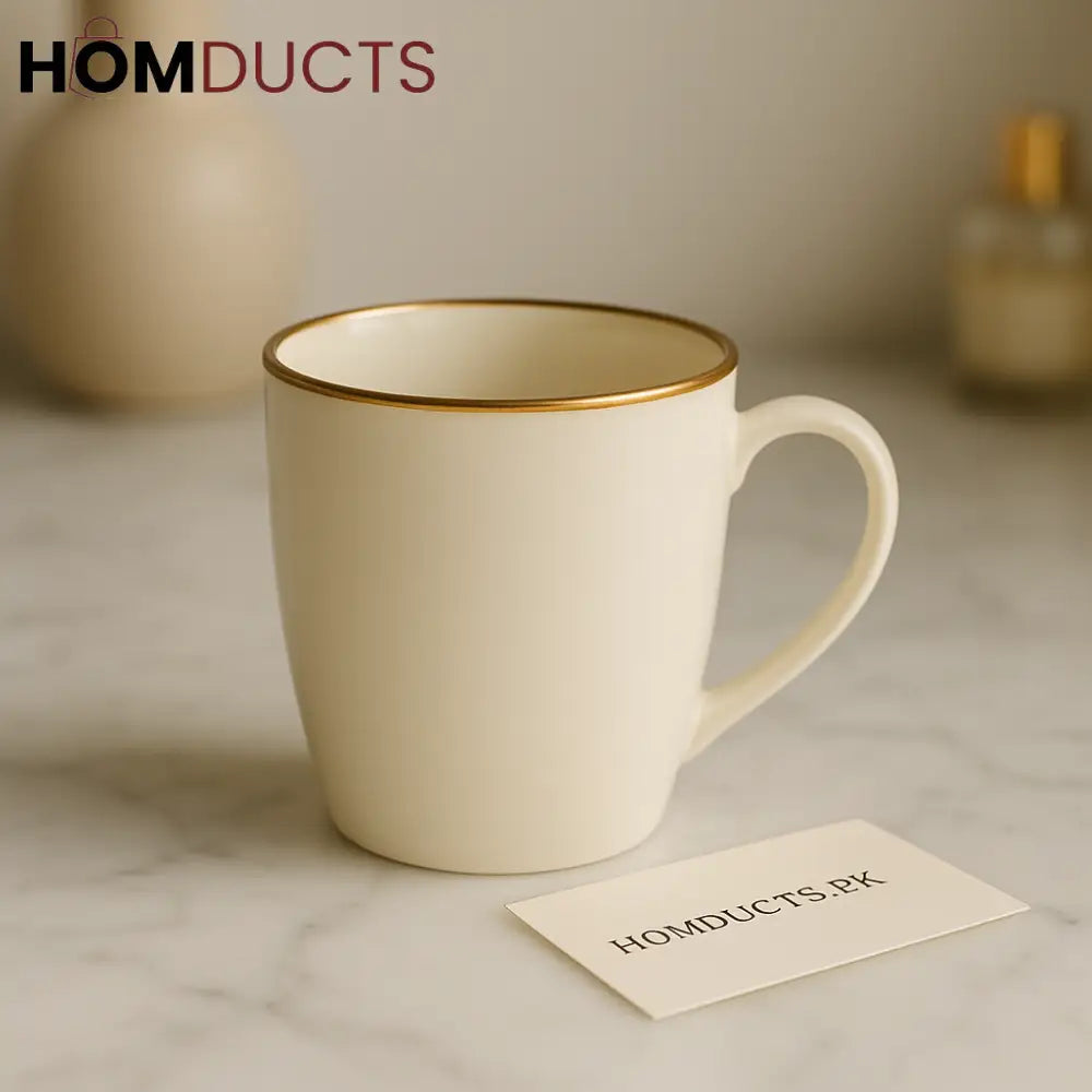 Ivory Elegance Mug with Gold Rim – Premium Ceramic Coffee & Tea Cup