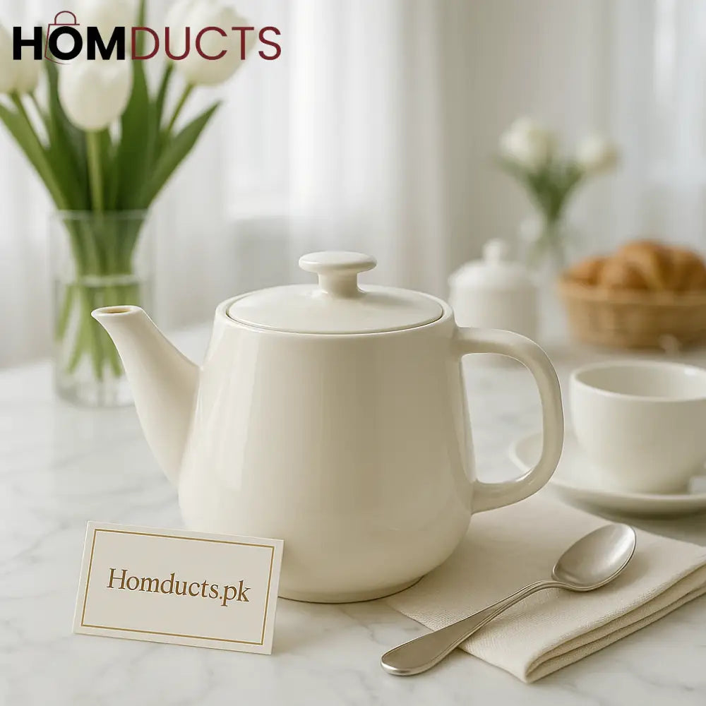 Ivory Luxe Ceramic Teapot – Minimalist Glazed Finish with Curved Handle