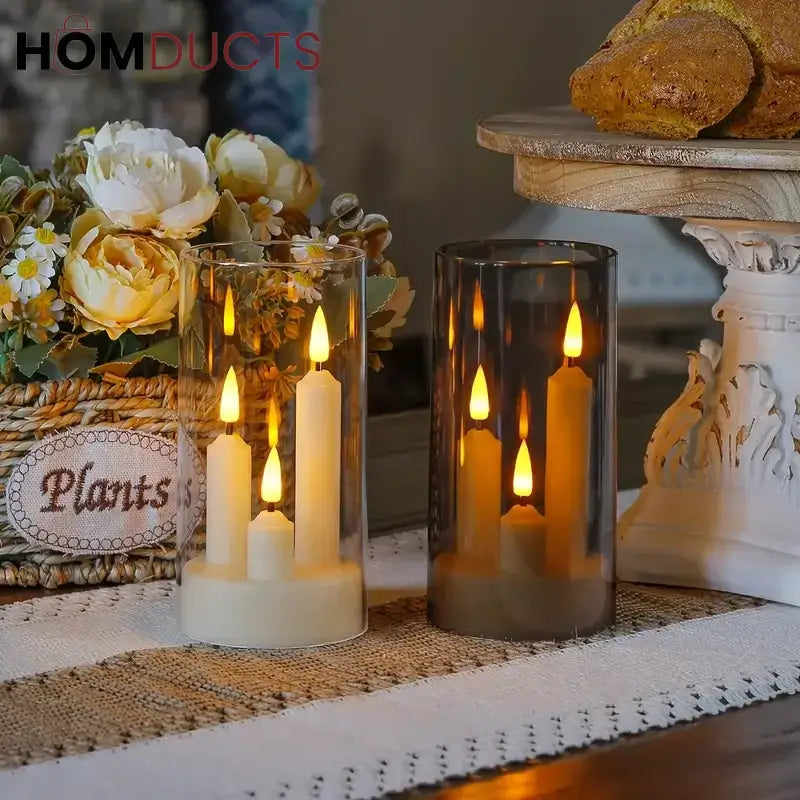 LED Candle Trio – Smoky Glass Ambient Candle Light
