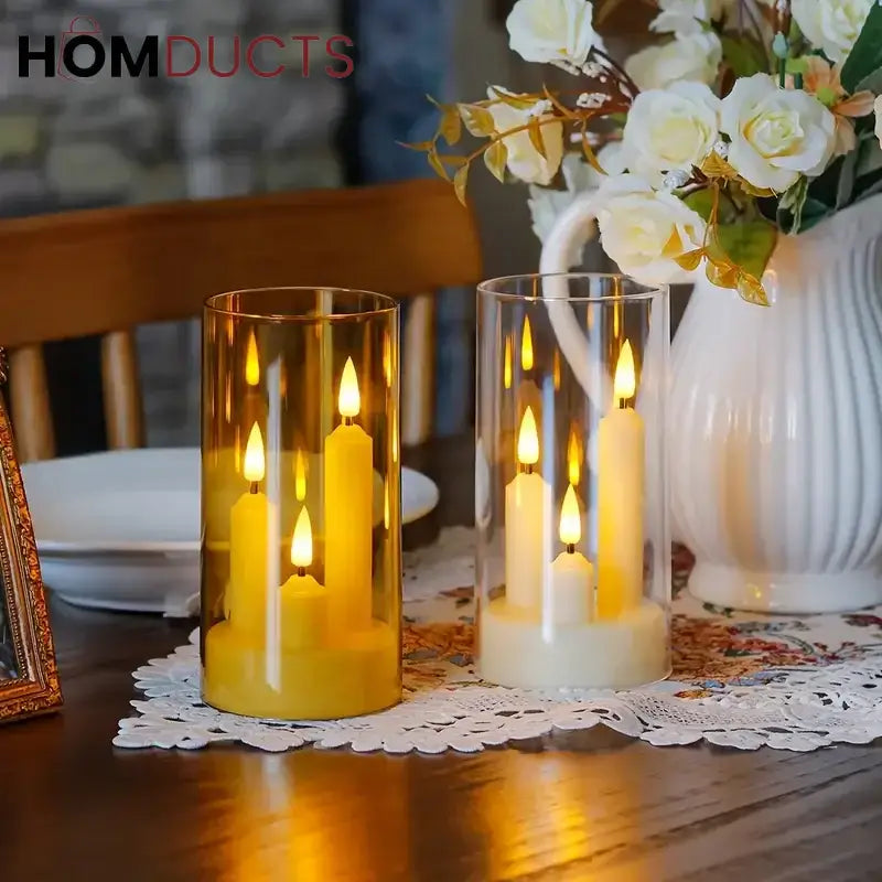 LED Candle Trio – Smoky Glass Ambient Candle Light