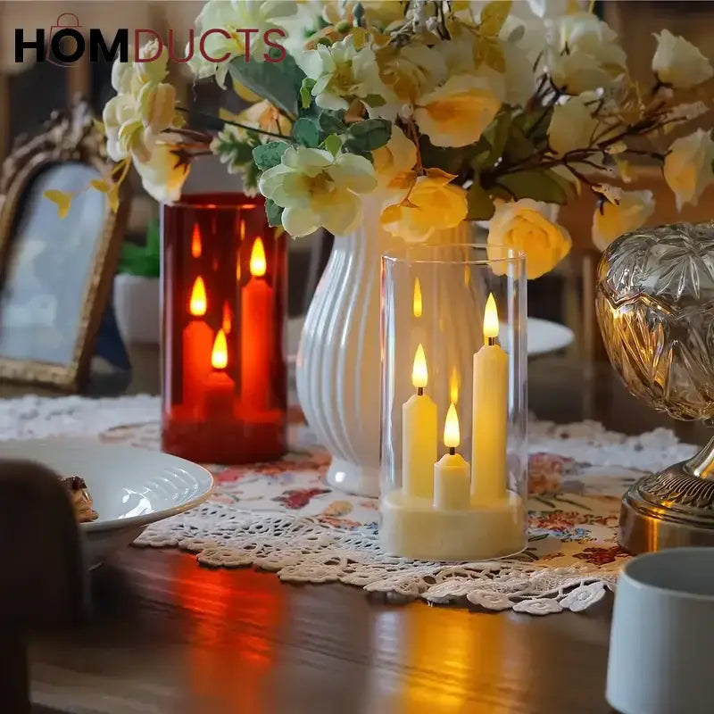 LED Candle Trio – Smoky Glass Ambient Candle Light
