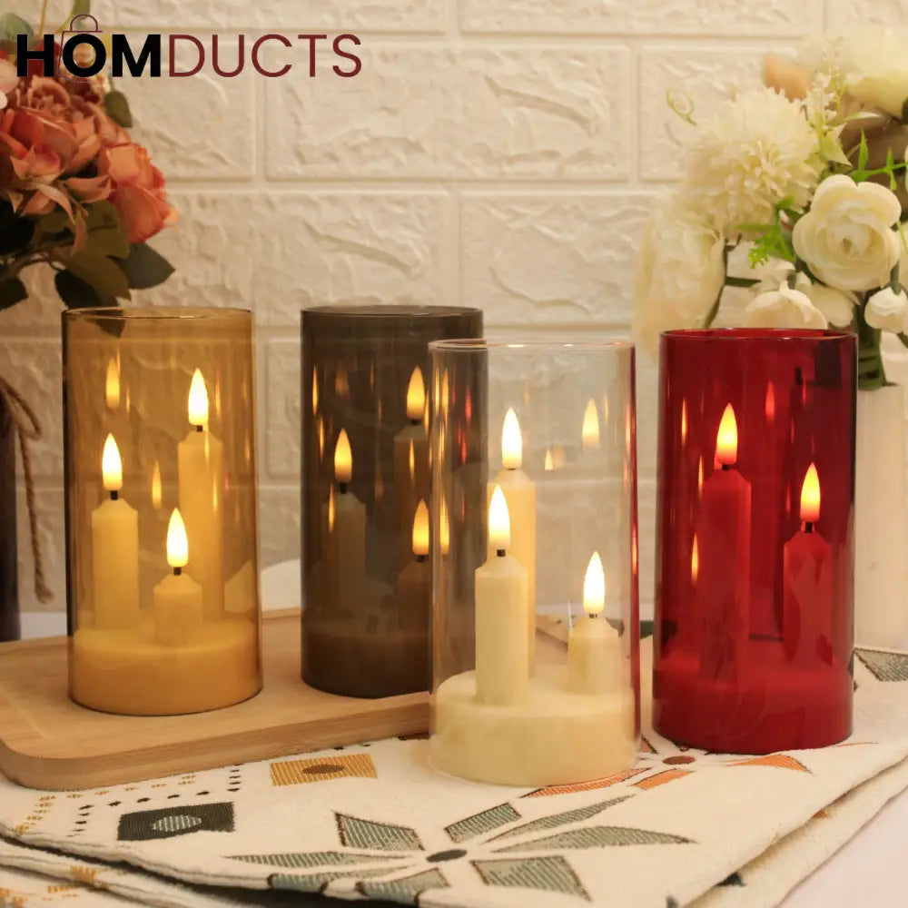 LED Candle Trio – Smoky Glass Ambient Candle Light