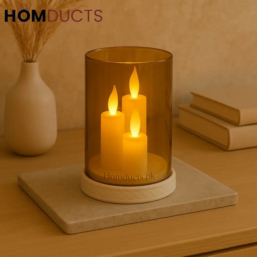 LED Candle Trio – Smoky Glass Ambient Candle Light