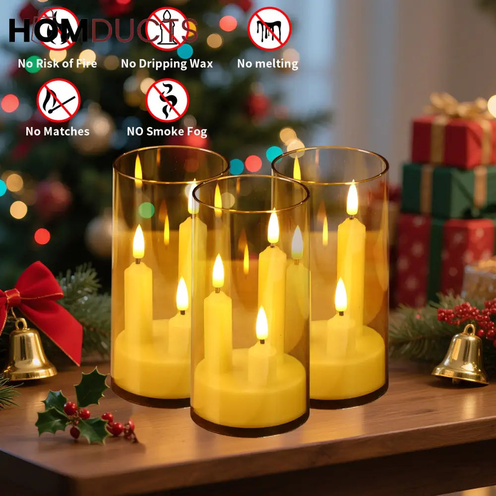 LED Candle Trio – Smoky Glass Ambient Candle Light