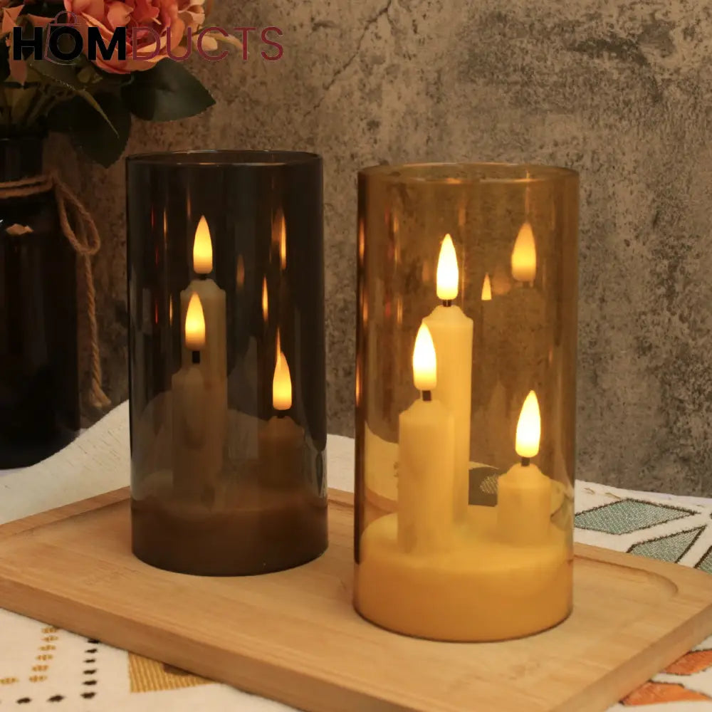 LED Candle Trio – Smoky Glass Ambient Candle Light
