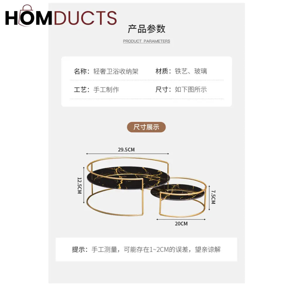 Luxe Marble Vanity Stand – 2-Tier Gold Frame Skincare & Beauty Organizer