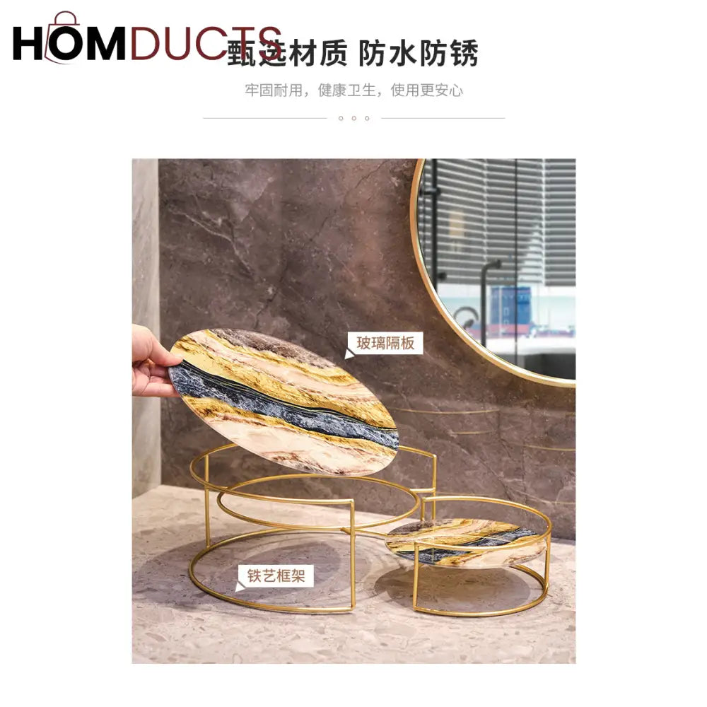 Luxe Marble Vanity Stand – 2-Tier Gold Frame Skincare & Beauty Organizer