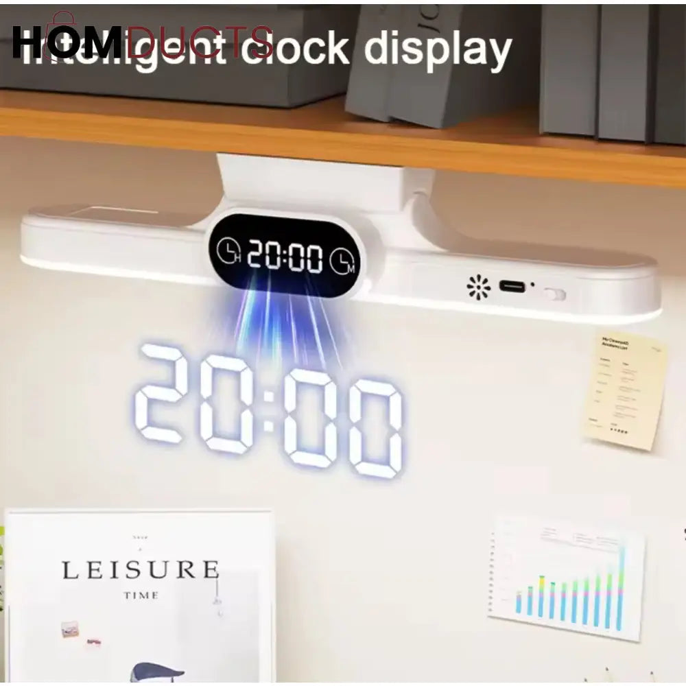 LuxeGlow LED Desk Lamp with Digital Clock – Minimalist Rechargeable Study & Work Light
