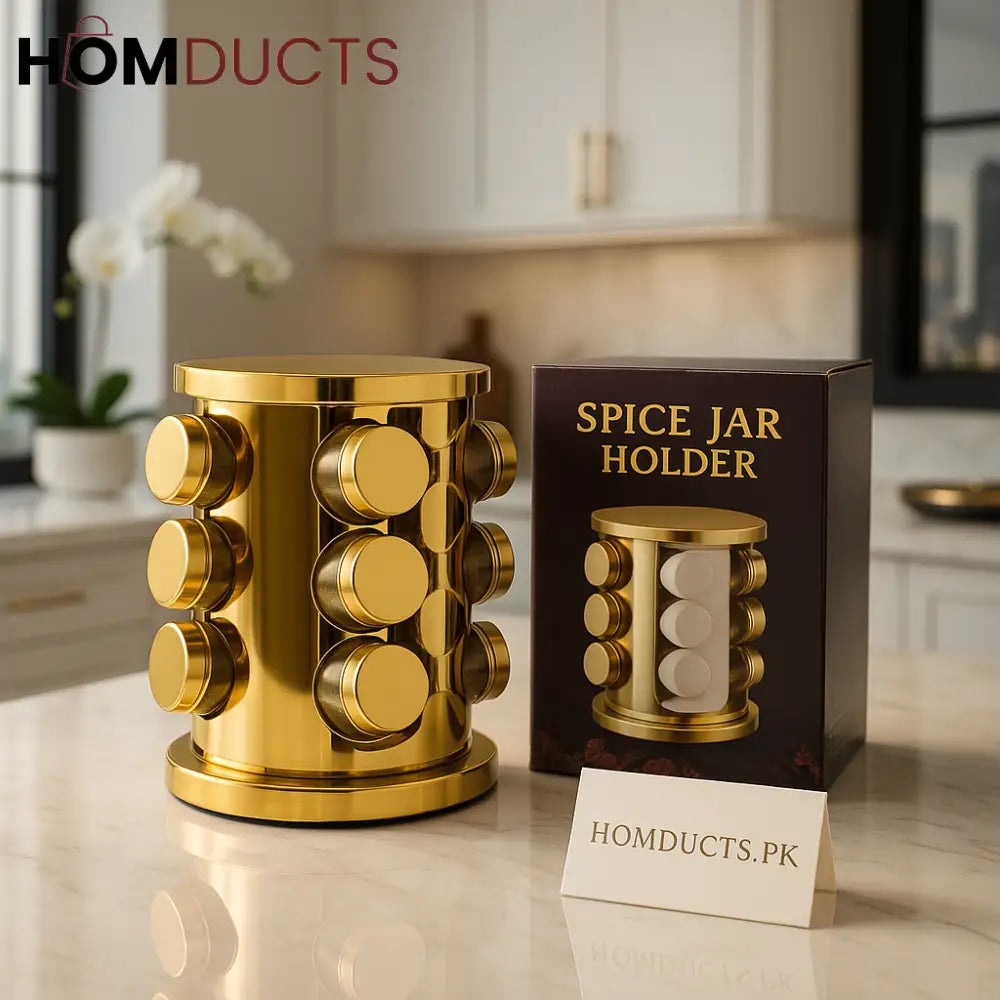 Luxury 12-Piece Spice Jar Set with Golden Rotating Organizer – 90ml