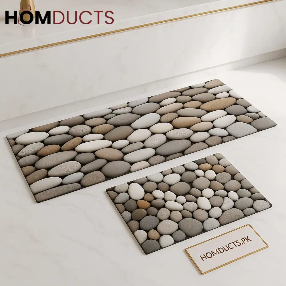 Luxury 3D Pebble Kitchen Mats – Anti-Slip, Oil-Resistant & Washable Set