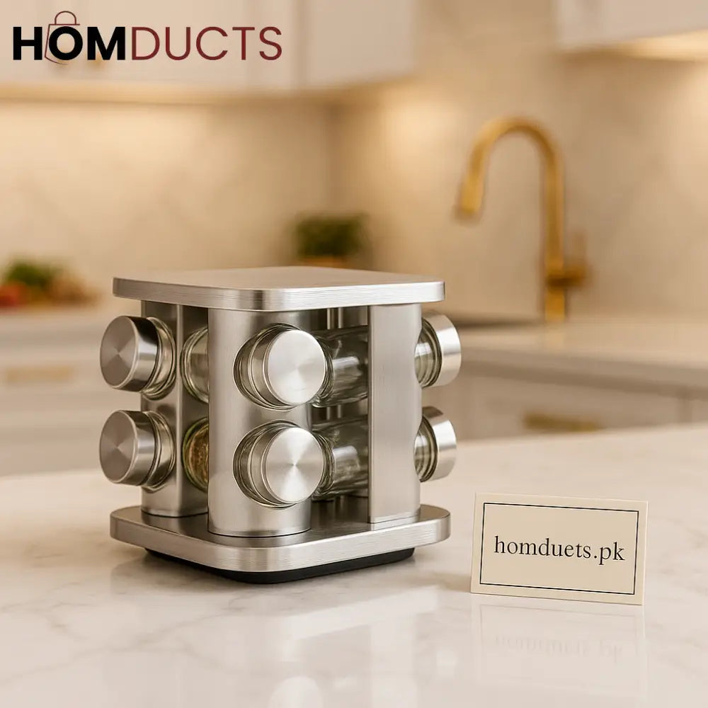 Luxury 8-Piece Rotating Spice Rack – 90ml Stainless Steel Condiment Organizer