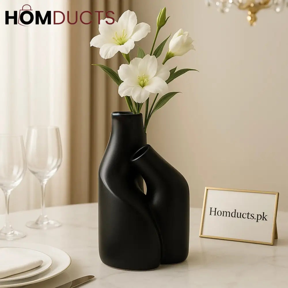 Luxury Black Fibre Double-Neck Flower Vase – Modern Minimalist Home Décor