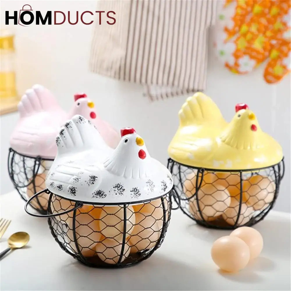 Luxury Ceramic Hen-Shaped Egg Basket with Lid – Premium Kitchen Storage