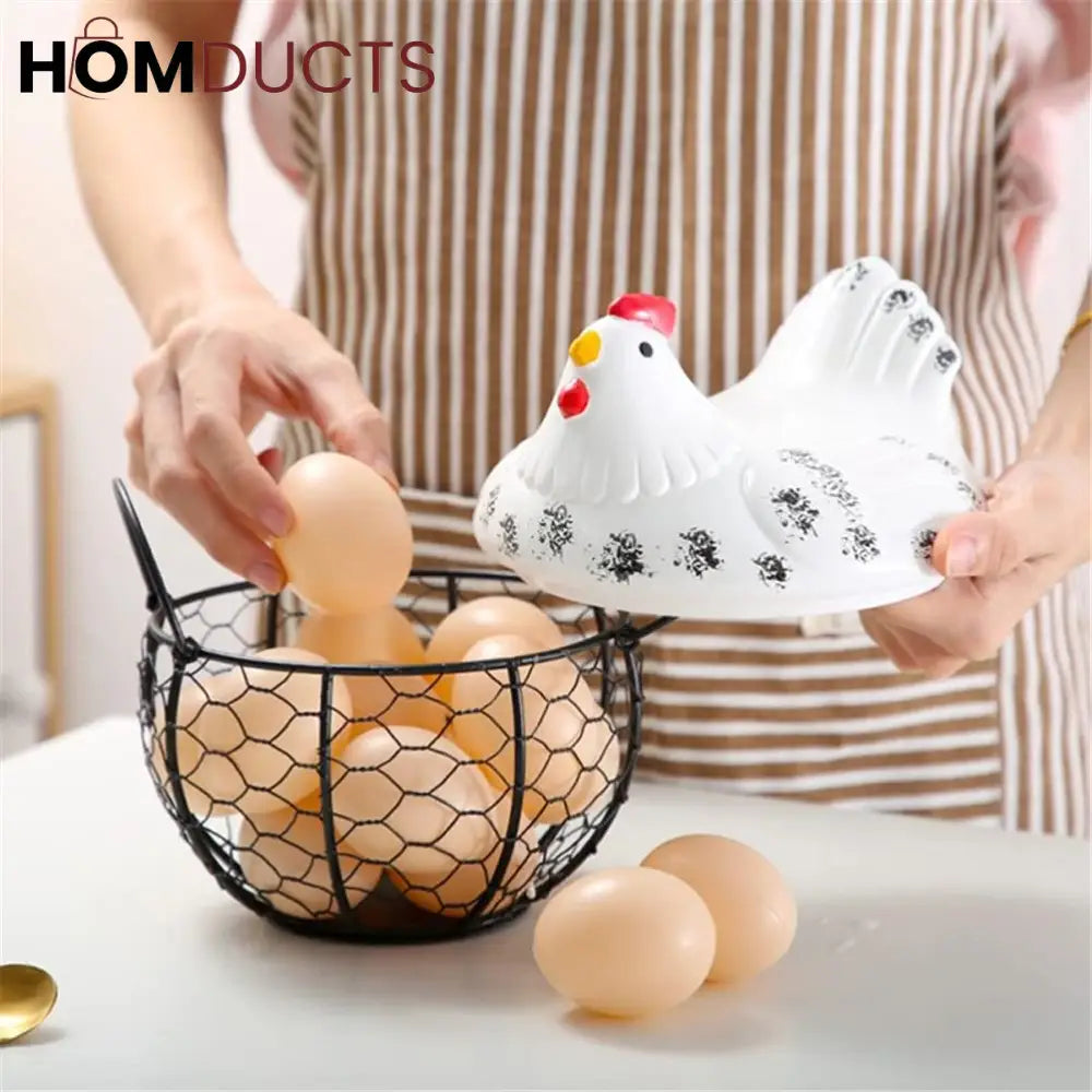 Luxury Ceramic Hen-Shaped Egg Basket with Lid – Premium Kitchen Storage