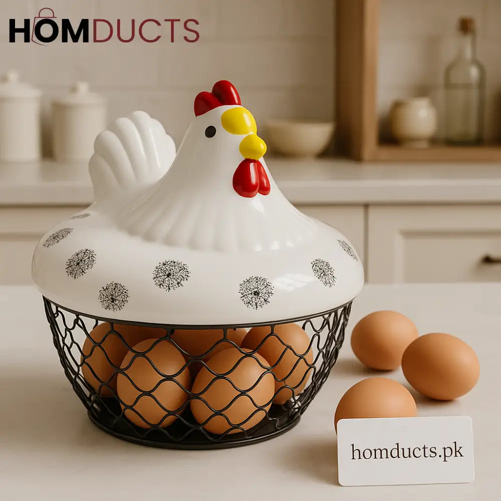 Luxury Ceramic Hen-Shaped Egg Basket with Lid – Premium Kitchen Storage